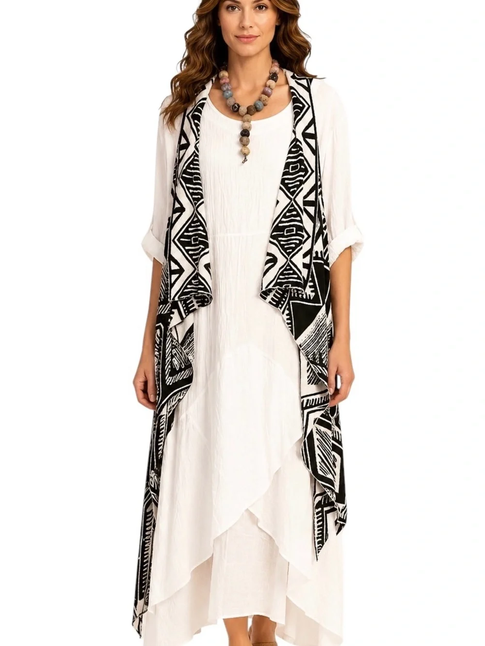 LA Hearts Open Vest Southwest Print Tunic‎ Kimono High Low Oversized